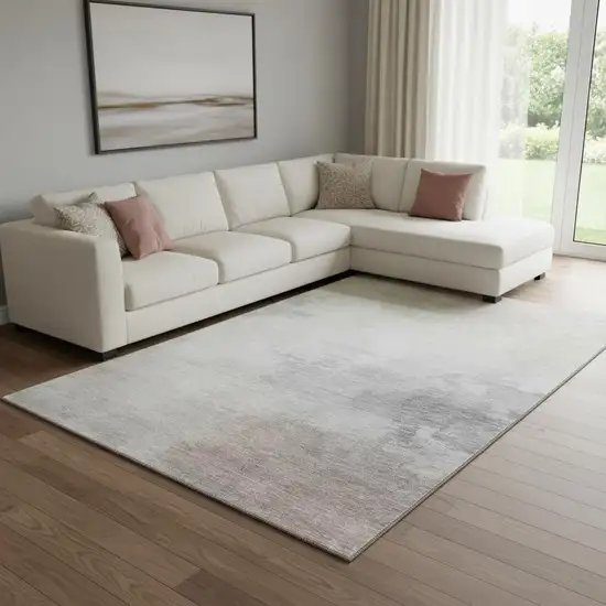 8' Beige Gray And Silver Abstract Washable Area Rug With UV Protection Photo 2