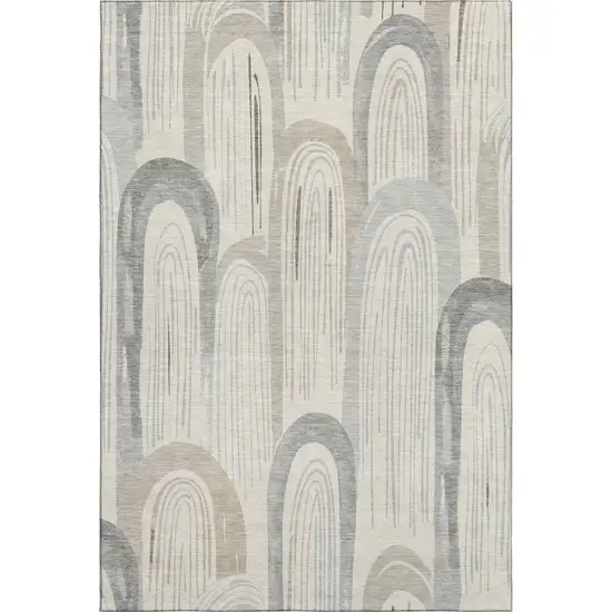 8' Beige Gray And Silver Geometric Washable Area Rug With UV Protection Photo 1