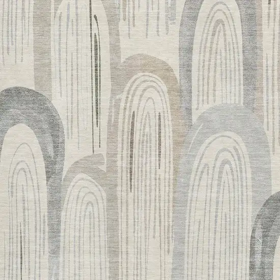 8' Beige Gray And Silver Geometric Washable Area Rug With UV Protection Photo 2