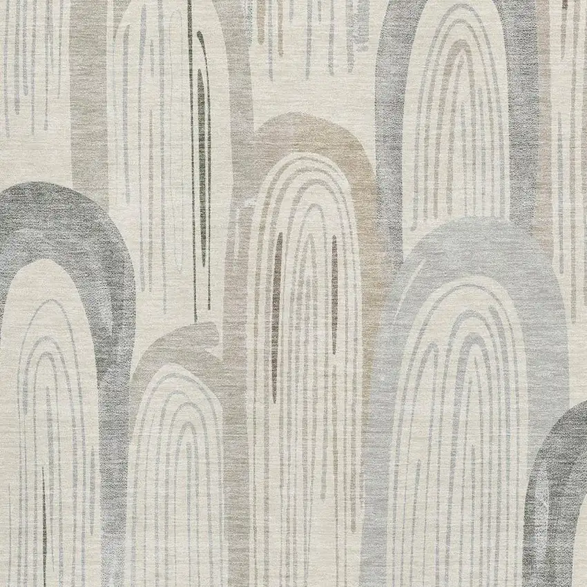 8' Beige Gray And Silver Geometric Washable Area Rug With UV Protection Photo 2