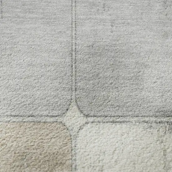 8' Beige Gray And Silver Geometric Washable Round Rug With UV Protection Photo 9