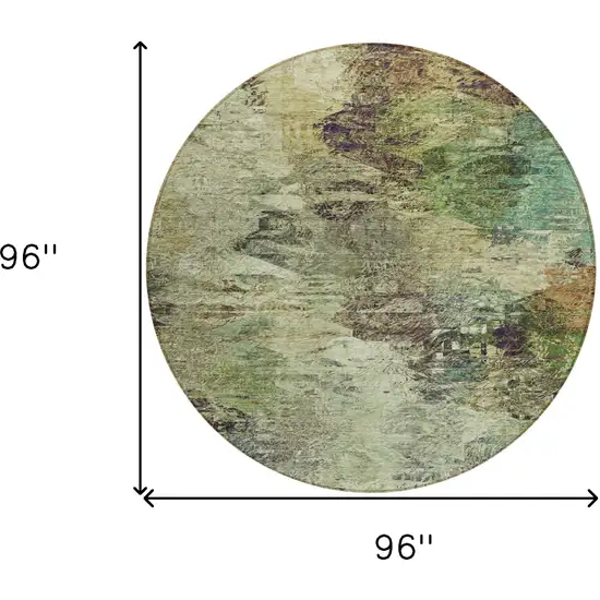 8' Beige Green And Artichoke Green Round Abstract Washable Indoor Outdoor Area Rug Photo 5