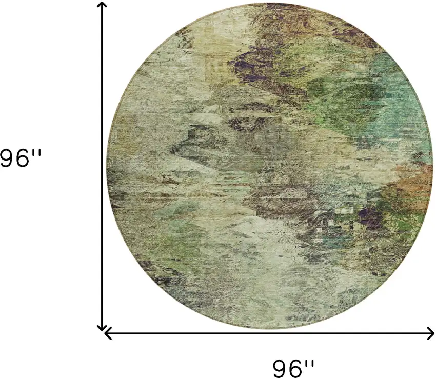 8' Beige Green And Artichoke Green Round Abstract Washable Indoor Outdoor Area Rug Photo 5