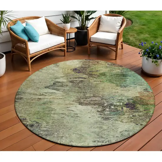 8' Beige Green And Artichoke Green Round Abstract Washable Indoor Outdoor Area Rug Photo 7