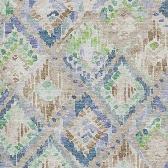 8' Beige Green And Blue Geometric Washable Area Rug With UV Protection Photo 2