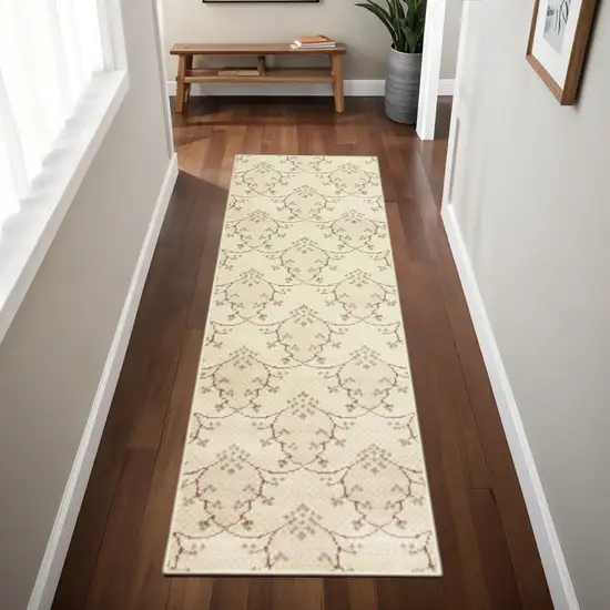 8' Beige Floral Vines Runner Rug Photo 1