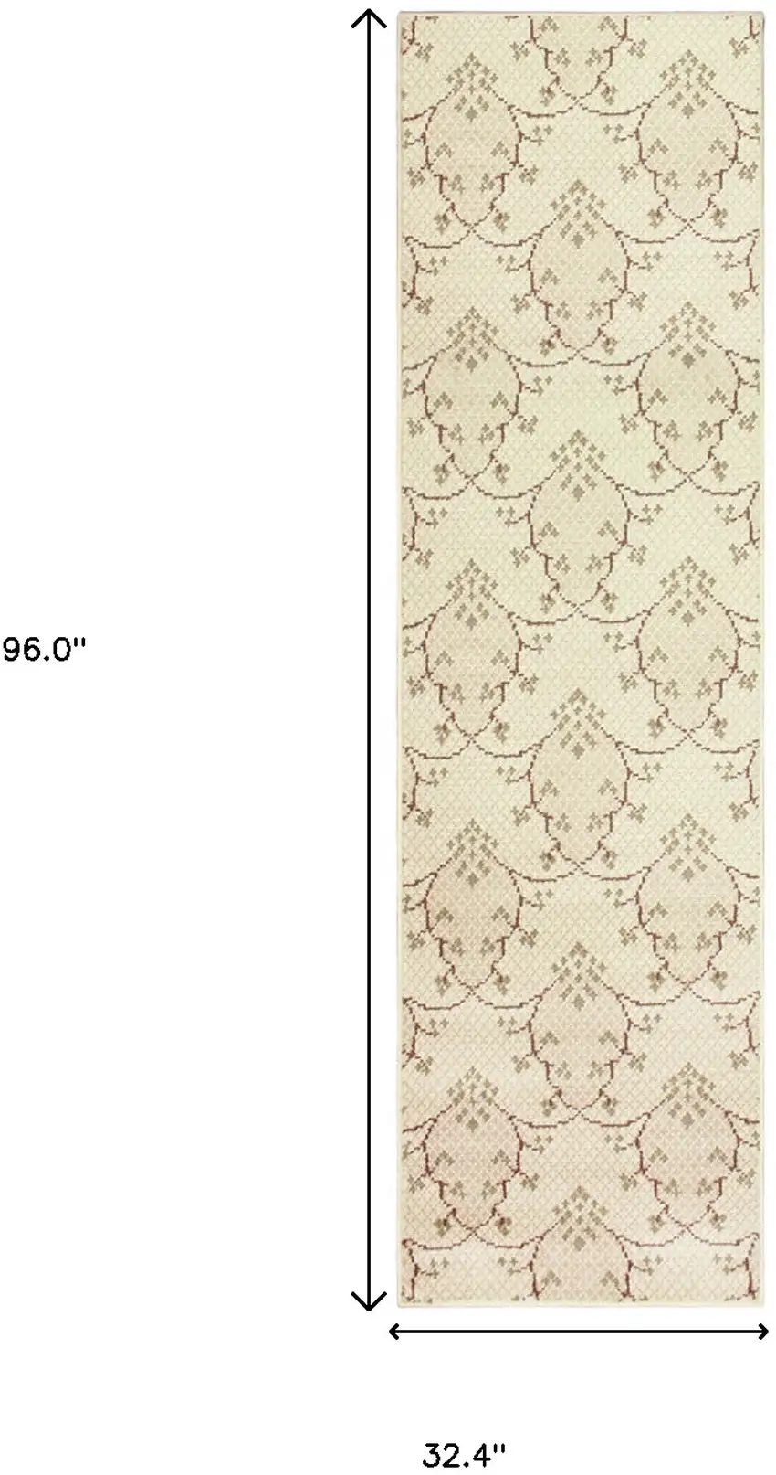 8' Beige Green And Brown Floral Vine Stain Resistant Runner Rug Photo 4