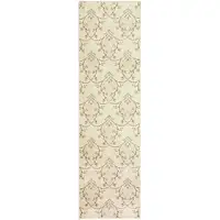 Photo of 8' Beige Green And Brown Floral Vine Stain Resistant Runner Rug