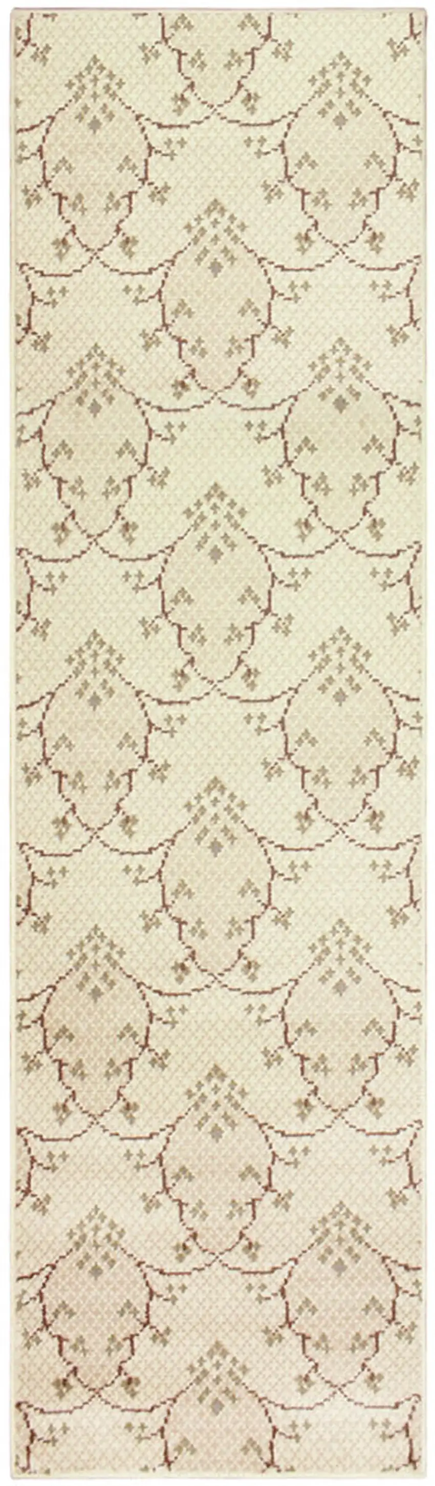 8' Beige Green And Brown Floral Vine Stain Resistant Runner Rug Photo 1