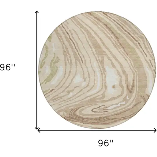 8' Beige Green And Brown Round Abstract Washable Indoor Outdoor Area Rug Photo 9