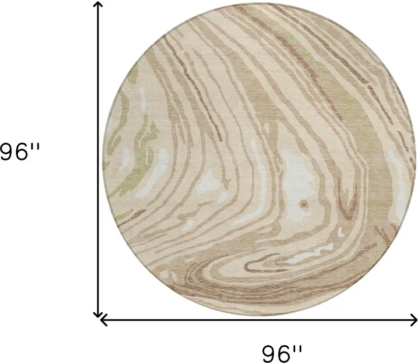 8' Beige Green And Brown Round Abstract Washable Indoor Outdoor Area Rug Photo 9