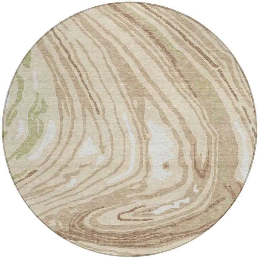 8' Beige Green And Brown Round Abstract Washable Indoor Outdoor Area Rug Photo 2
