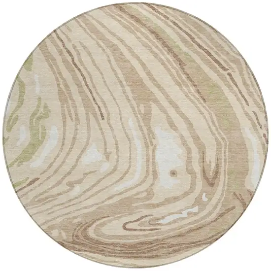 8' Beige Green And Brown Round Abstract Washable Indoor Outdoor Area Rug Photo 6