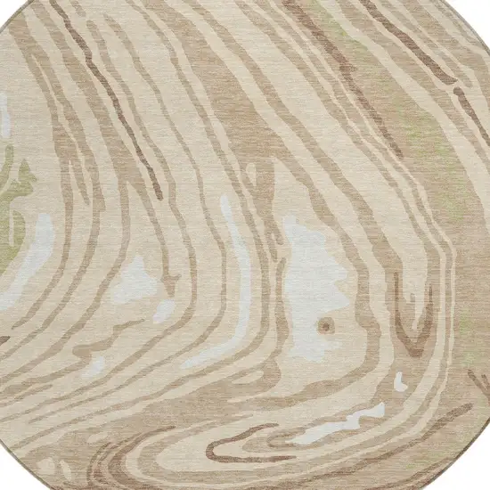 8' Beige Green And Brown Round Abstract Washable Indoor Outdoor Area Rug Photo 5