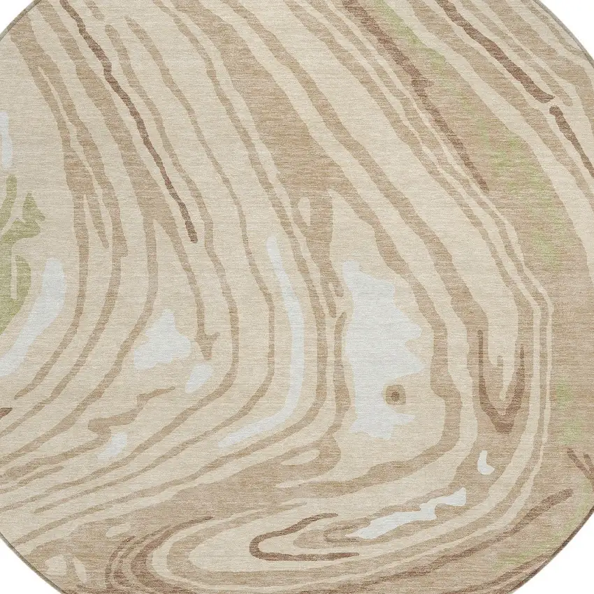 8' Beige Green And Brown Round Abstract Washable Indoor Outdoor Area Rug Photo 5