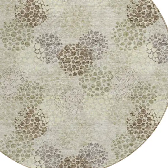 8' Beige Green And Ivory Round Polka Dot Washable Indoor Outdoor Area Rug Photo 4