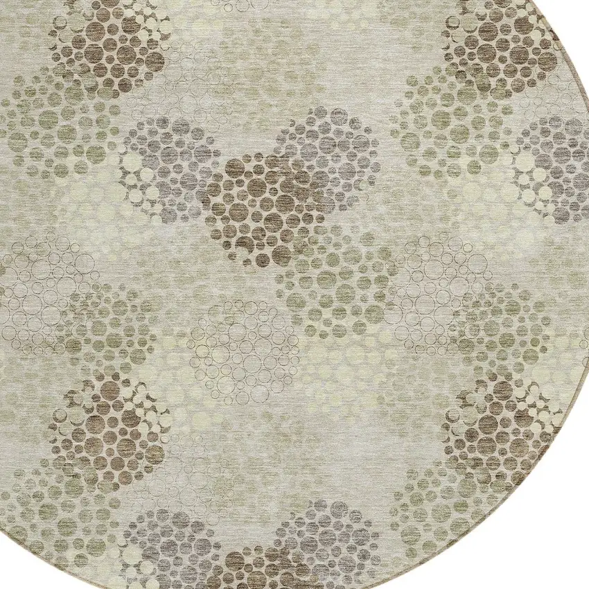 8' Beige Green And Ivory Round Polka Dot Washable Indoor Outdoor Area Rug Photo 4