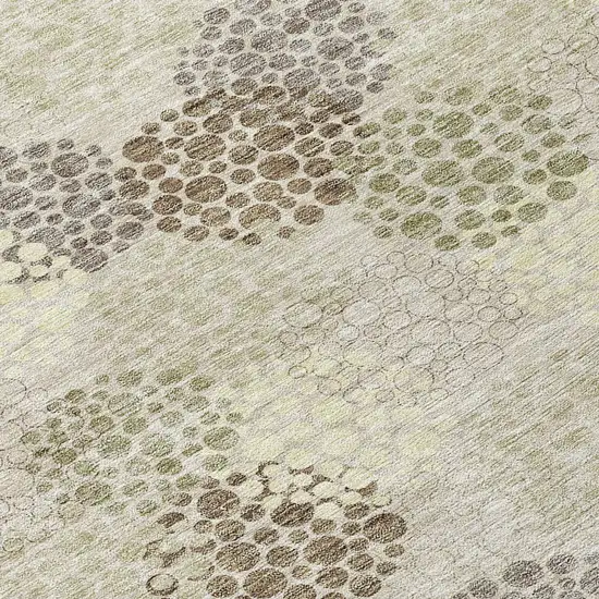 8' Beige Green And Ivory Round Polka Dot Washable Indoor Outdoor Area Rug Photo 8