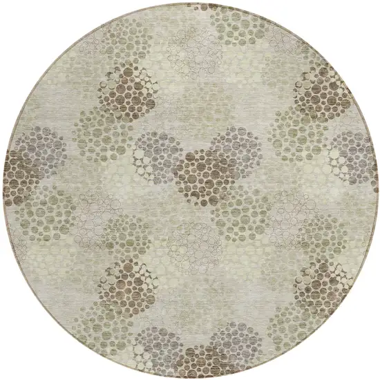 8' Beige Green And Ivory Round Polka Dot Washable Indoor Outdoor Area Rug Photo 2