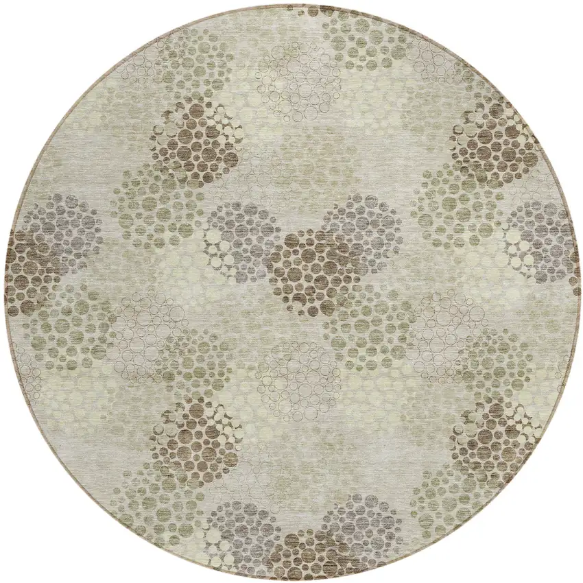 8' Beige Green And Ivory Round Polka Dot Washable Indoor Outdoor Area Rug Photo 2