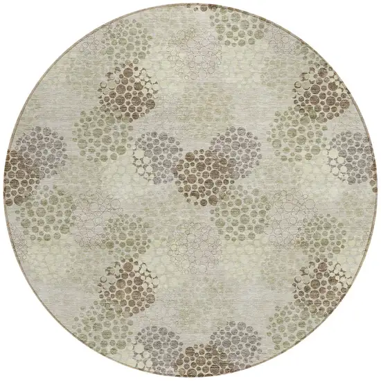 8' Beige Green And Ivory Round Polka Dot Washable Indoor Outdoor Area Rug Photo 5