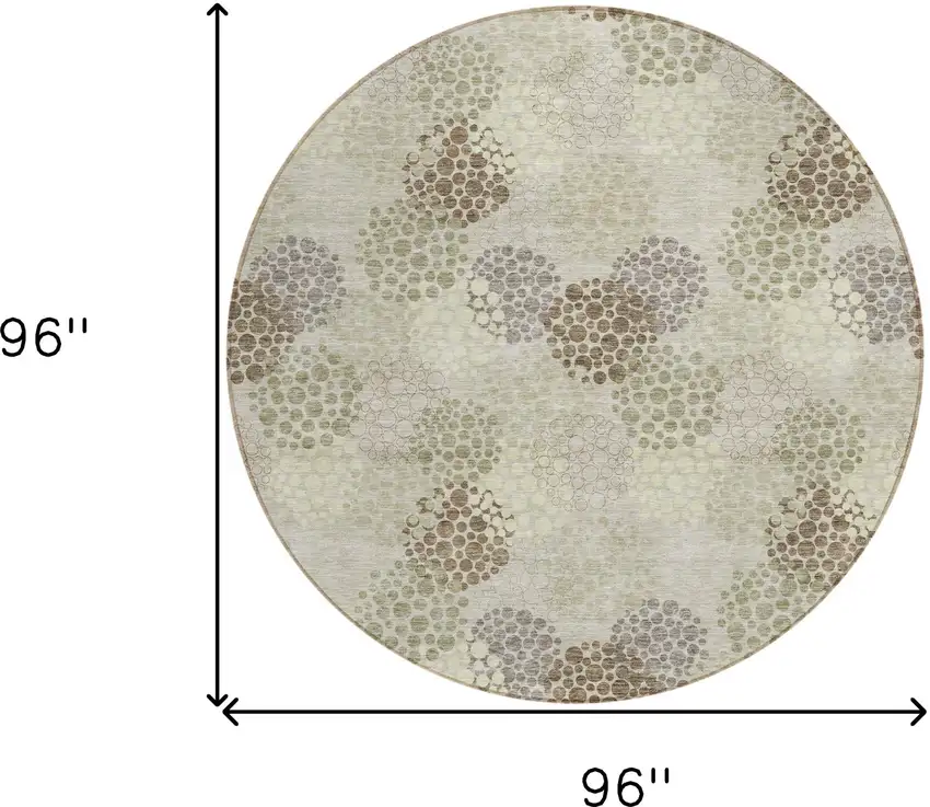 8' Beige Green And Ivory Round Polka Dot Washable Indoor Outdoor Area Rug Photo 3