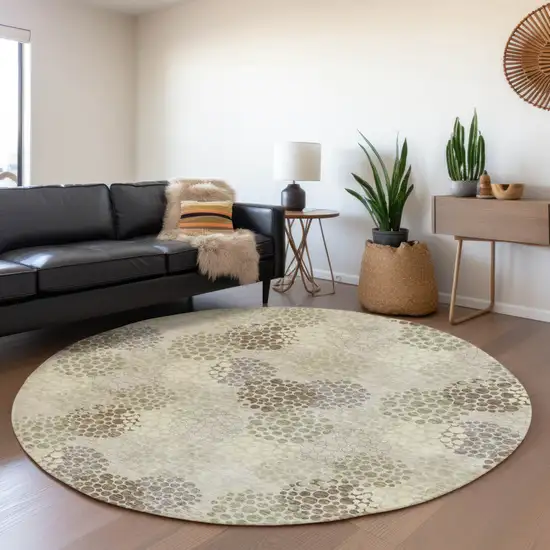 8' Beige Green And Ivory Round Polka Dot Washable Indoor Outdoor Area Rug Photo 7