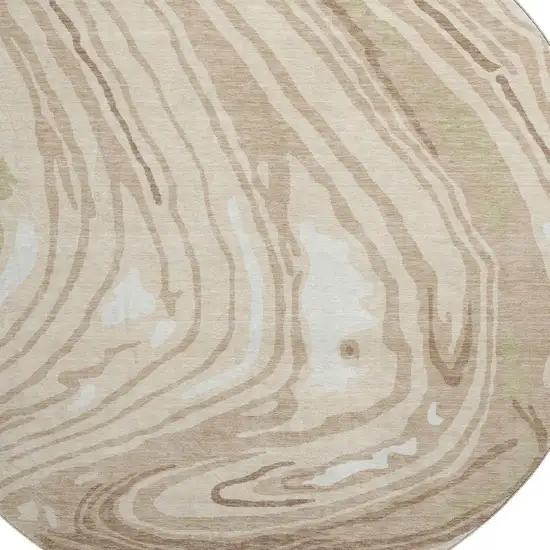8' Beige Green And Taupe Abstract Washable Round Rug With UV Protection Photo 2