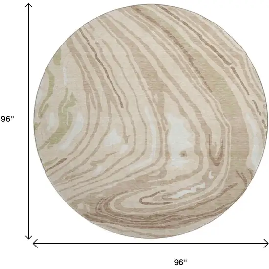 8' Beige Green And Taupe Abstract Washable Round Rug With UV Protection Photo 9