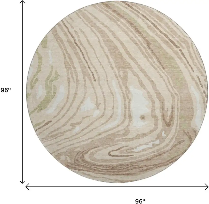 8' Beige Green And Taupe Abstract Washable Round Rug With UV Protection Photo 9