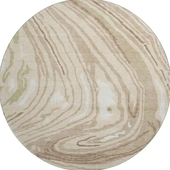 8' Beige Green And Taupe Abstract Washable Round Rug With UV Protection Photo 3