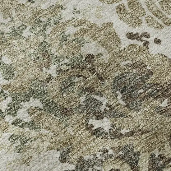 8' Beige Green And Taupe Floral Washable Round Rug With UV Protection Photo 9