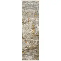 Photo of 8' Beige Grey Brown Gold Red And Blue Abstract Power Loom Runner Rug With Fringe