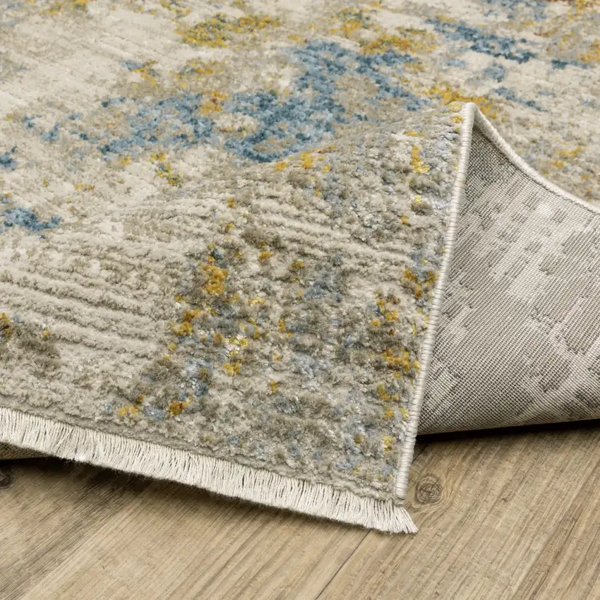 8' Beige Grey Gold Blue Rust And Teal Abstract Power Loom Runner Rug With Fringe Photo 9