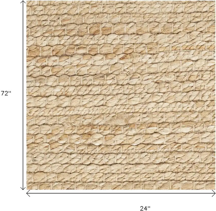 6' Beige Hand Woven Runner Rug Photo 9