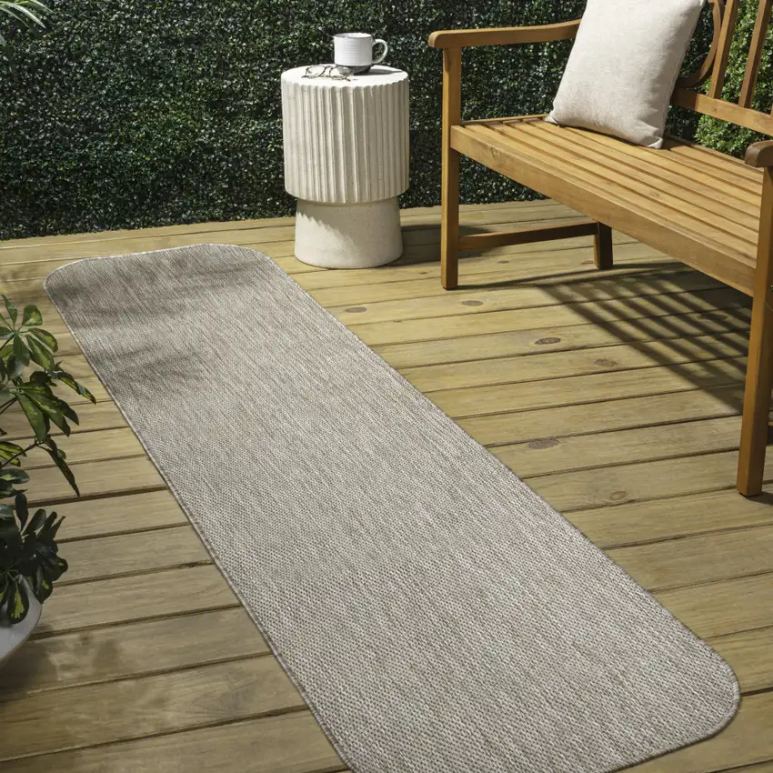 8' Beige Indoor Outdoor Runner Rug Photo 4