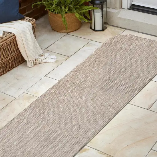 8' Beige Indoor Outdoor Runner Rug Photo 5