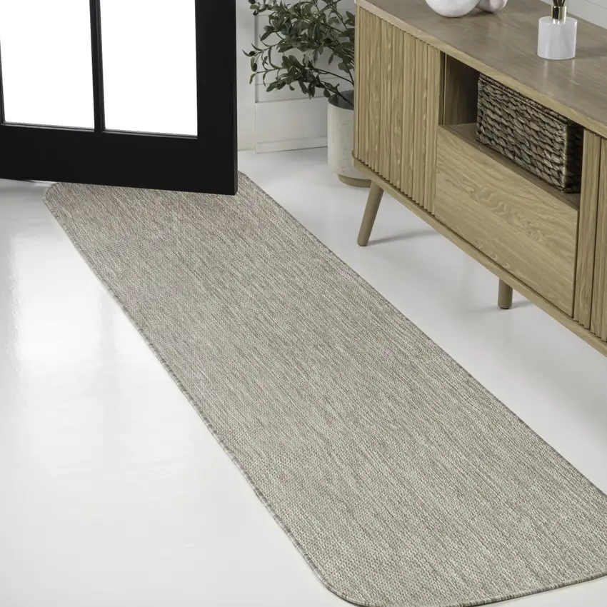 8' Beige Indoor Outdoor Runner Rug Photo 3