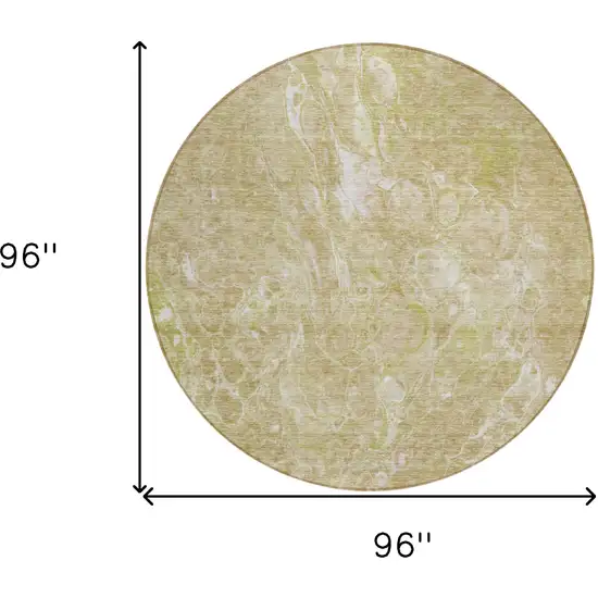 8' Beige Ivory And Artichoke Green Round Abstract Washable Indoor Outdoor Area Rug Photo 3
