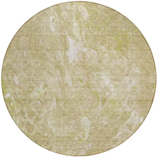 8' Beige Ivory And Artichoke Green Round Abstract Washable Indoor Outdoor Area Rug Photo 2