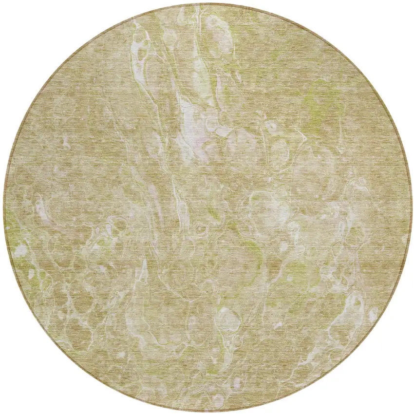 8' Beige Ivory And Artichoke Green Round Abstract Washable Indoor Outdoor Area Rug Photo 2