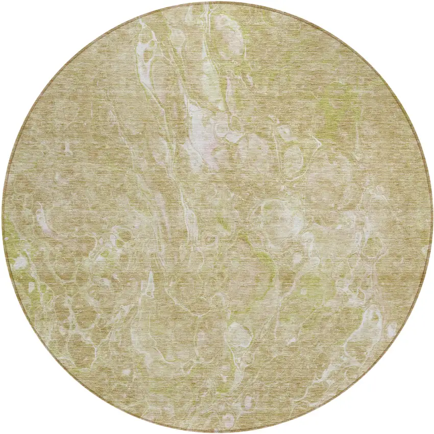 8' Beige Ivory And Artichoke Green Round Abstract Washable Indoor Outdoor Area Rug Photo 2