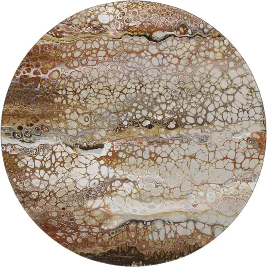 8' Beige Ivory And Black Round Abstract Washable Indoor Outdoor Area Rug Photo 2