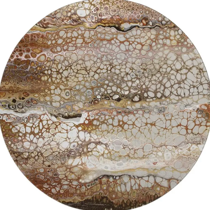 8' Beige Ivory And Black Round Abstract Washable Indoor Outdoor Area Rug Photo 4