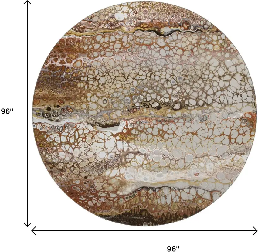 8' Beige Ivory And Black Round Abstract Washable Indoor Outdoor Area Rug Photo 3