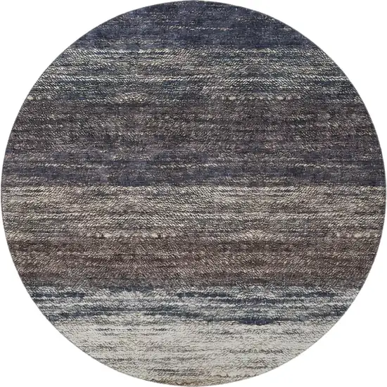 8' Beige Ivory And Blue Ombre Washable Round Rug With UV Protection Photo 4