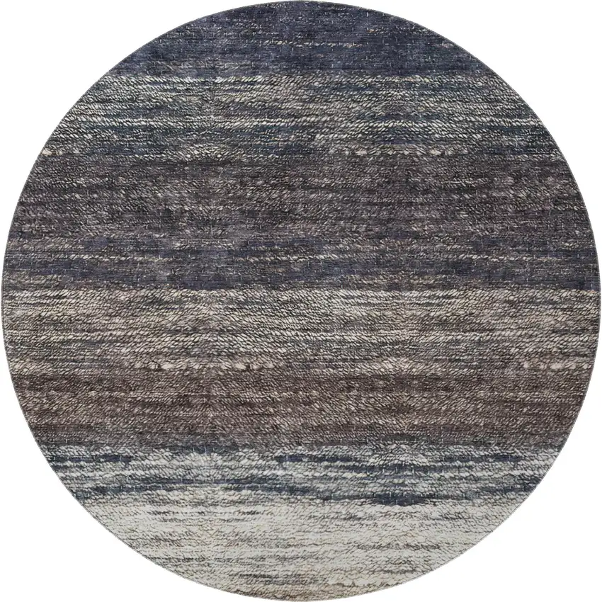 8' Beige Ivory And Blue Ombre Washable Round Rug With UV Protection Photo 4