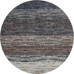 Photo of 8' Beige Ivory And Blue Ombre Washable Round Rug With UV Protection