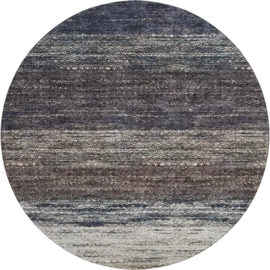 8' Beige Ivory And Blue Ombre Washable Round Rug With UV Protection Photo 1