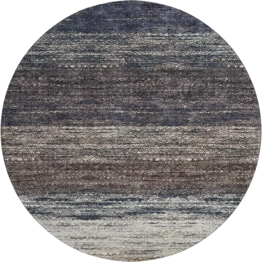 8' Beige Ivory And Blue Ombre Washable Round Rug With UV Protection Photo 1